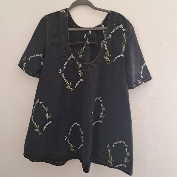 Ganni Embroidery Black Washed A-Line Mini Dress Size 38 - Picture 10 of 14